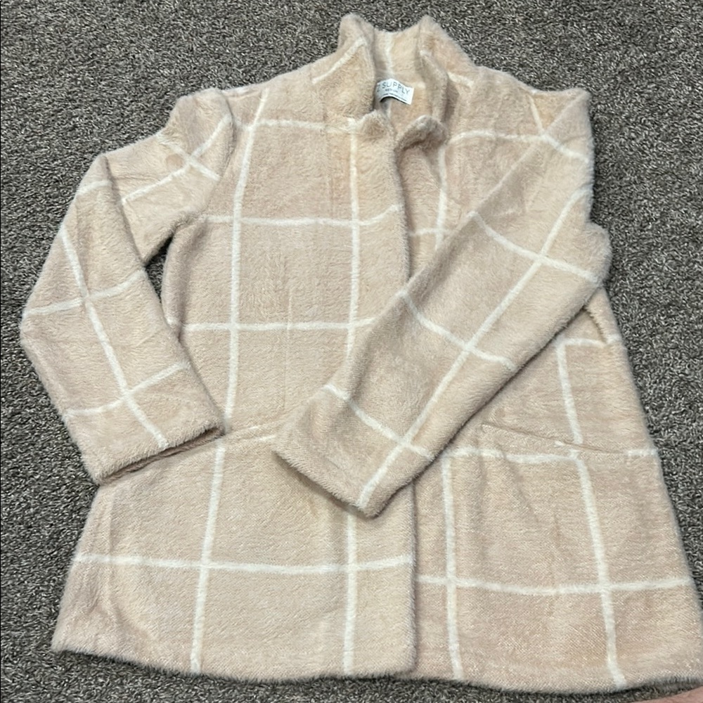 Z Supply Girls Cream Plaid Jacket